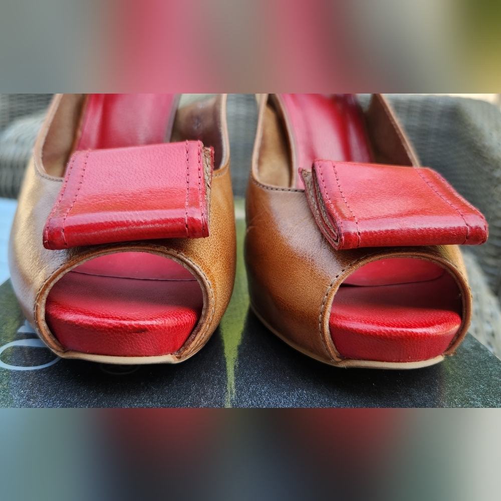 EVADO brown and red leather open toe high heels platform sandals 38 - Picture 12 of 12